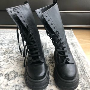 ASOS black faux leather lace up combat boots